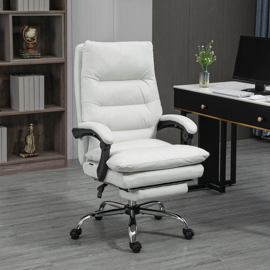 Executive Office Chair with Massage and Heat, Reclining Computer Chair with Footrest, Cream White Massage Chairs Cream at Gallery Canada