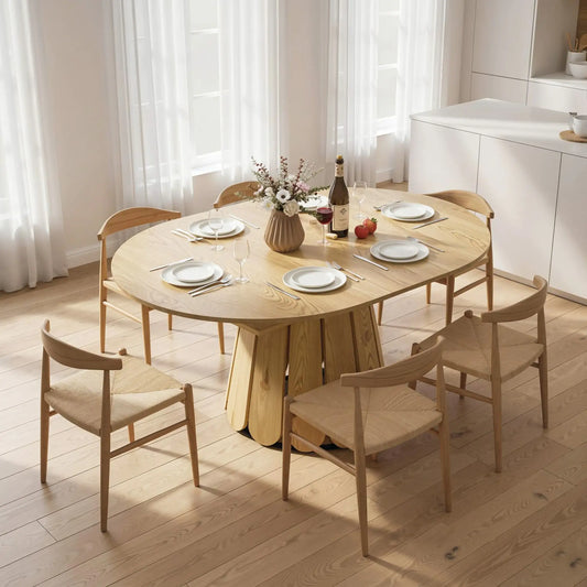 Extendable Round To Oval Dining Table With Storage Shelf, Natural Dining Tables Natural at Gallery Canada