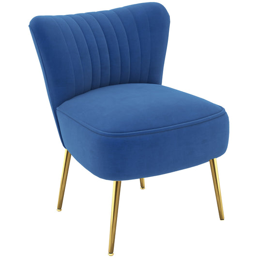 Velvet Lounge Chair, Modern Accent Chair for Living Room with Gold Steel Legs and Tufting Backrest, Dark Blue at Gallery Canada