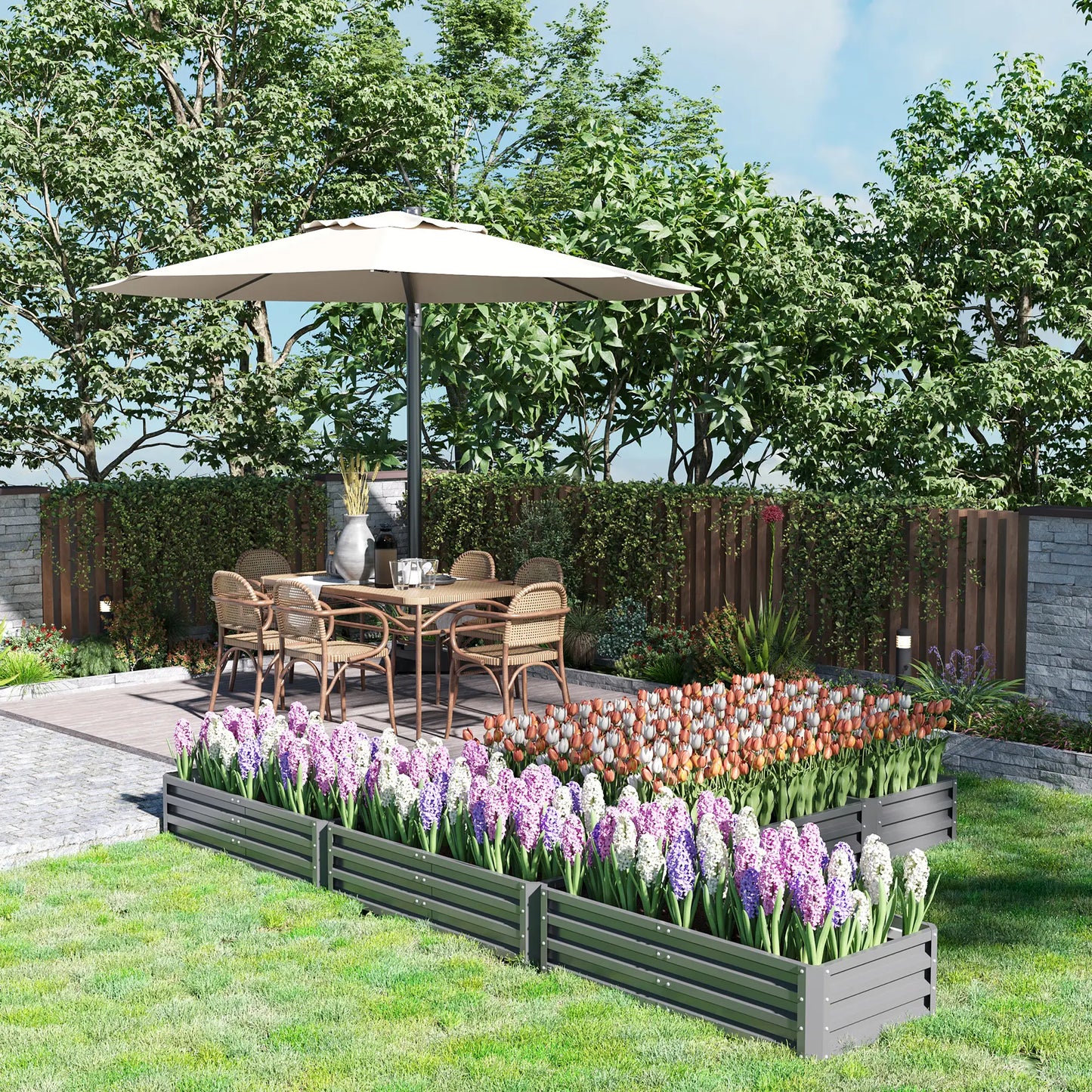 Steel Raised Garden Bed, Set of 5 Large Planters, 8x8x1ft, Grey Galvanized Planter Boxes at Gallery Canada