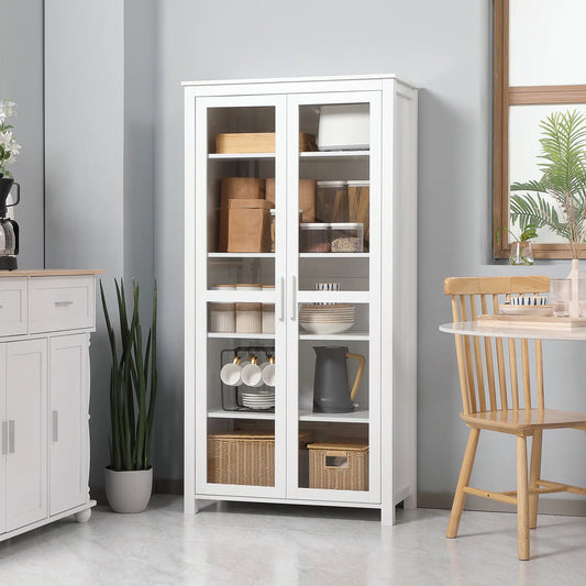 Freestanding Kitchen Pantry, 5-Tier Storage Cabinet, Adjustable Shelves, 2 Glass Doors, White Kitchen Pantry Cabinets White at Gallery Canada