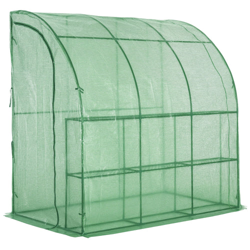 7' x 4' x 7' Outdoor Lean-to Walk-in Garden Greenhouse with Roll-Up Door Hot House for Plants Herbs Vegetables, Green