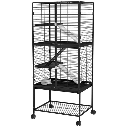 Rolling Small Animal Cage 53.5"H Chinchilla Cage for Ferrets, Squirrels w/ Removable Tray, Storage Shelf, Black - Gallery Canada