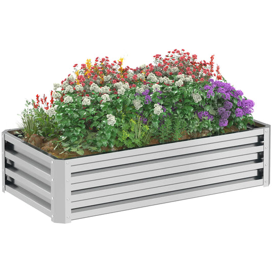 Galvanized Raised Garden Bed, Outdoor Planter Box, 4' x 2' x 1', Silver Raised Garden Beds Silver at Gallery Canada