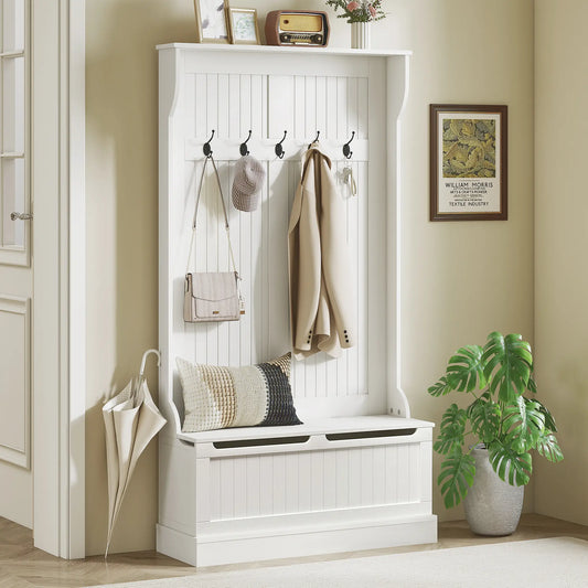3-In-1 Hall Tree, Coat Rack, Shoe Storage, Bench Seat, White Clothing Storage Cream at Gallery Canada