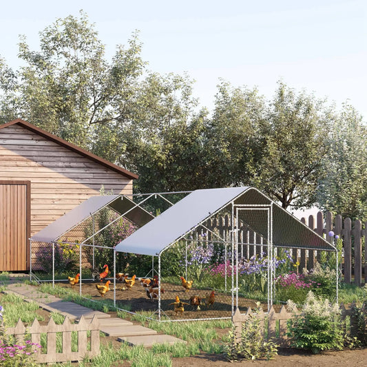 9.8' x 26.2' x 6.6' Chicken Coop, Outdoor Hen House With Cover, Lockable Door Chicken Coops Silver at Gallery Canada