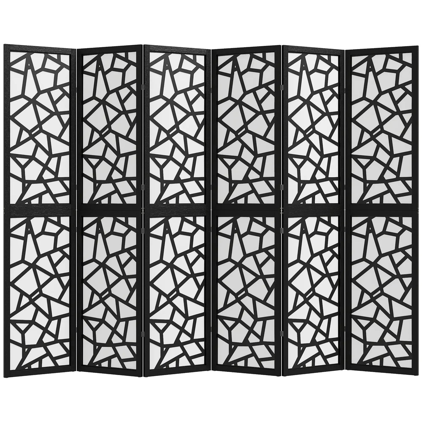 6 Panel Room Divider, 5.6 FT, Geometric Pattern Privacy Screen, Black Room Dividers at Gallery Canada