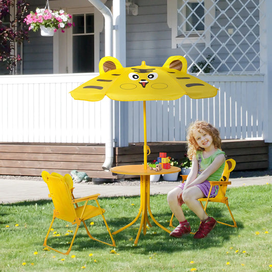 Kids Folding Picnic Table Chair Set with Adjustable Umbrella, Yellow