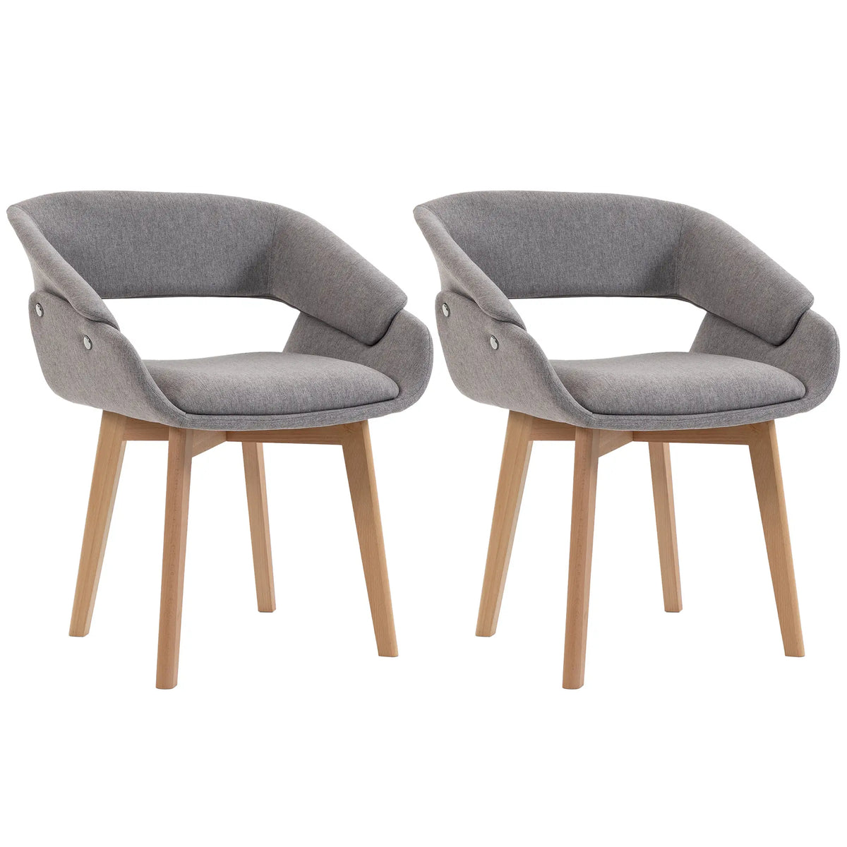 Ensemble de 2 chaises de salle à manger en tissu de lin, gris clair