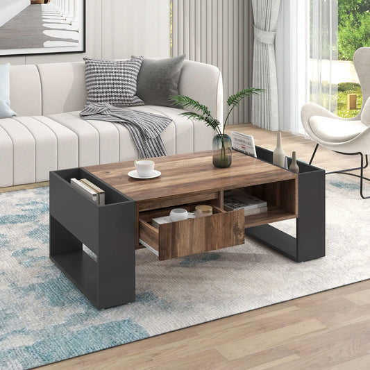 Grain Coffee Table, Double Storage, 43.5" L x 23.5" W x 15.5" H, Grey+Wood Coffee Tables Grey, Wood at Gallery Canada