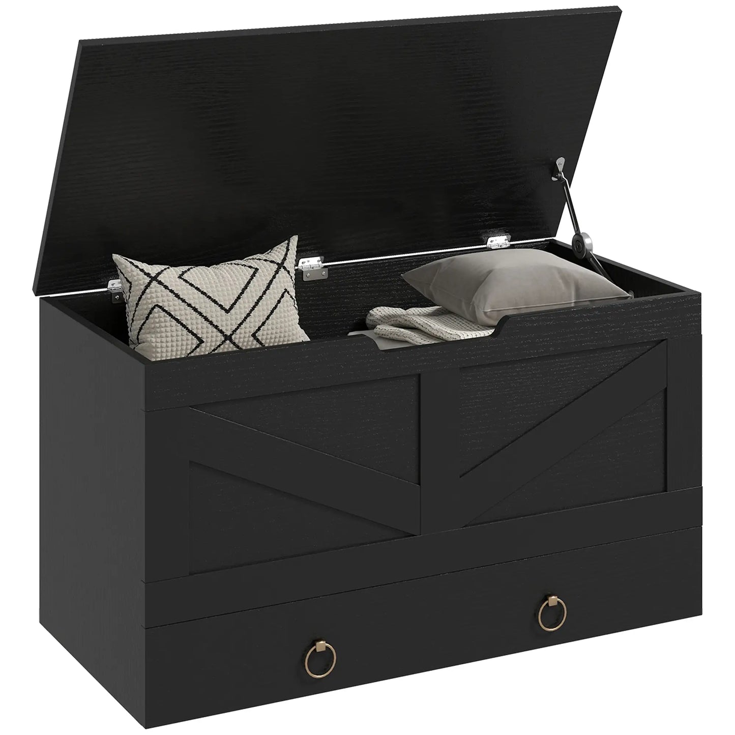31.5 Inches Storage Chest, Wooden Box, Black Wood Grain, Black Storage Cabinets at Gallery Canada