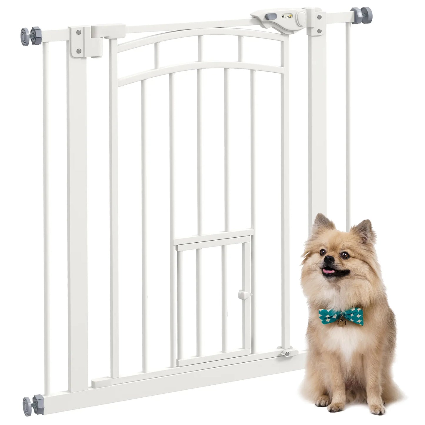 Auto-Close Pet Gate, Cat Door, Double Locking, Fits 29"-31.5" Wide, White Houses, Kennels & Pens at Gallery Canada