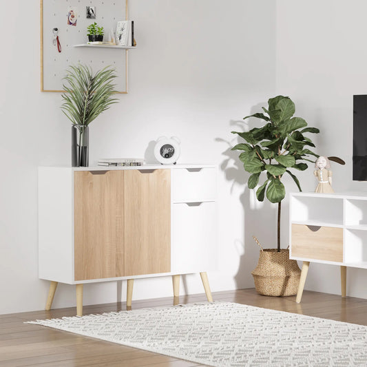 35" Sideboard Storage Cabinet, White and Nature Wood, White, Nature Wood Bar Cabinets Nature Wood, White at Gallery Canada