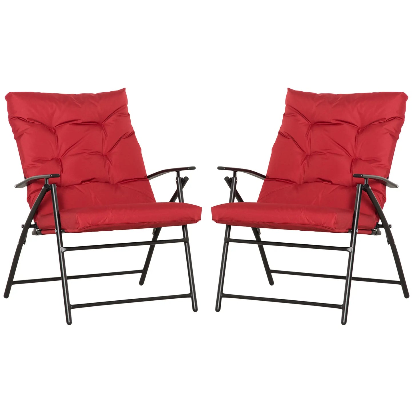 Set of 2 Outdoor Folding Chairs, Adjustable Backrest, Padded, Red Patio Chairs at Gallery Canada