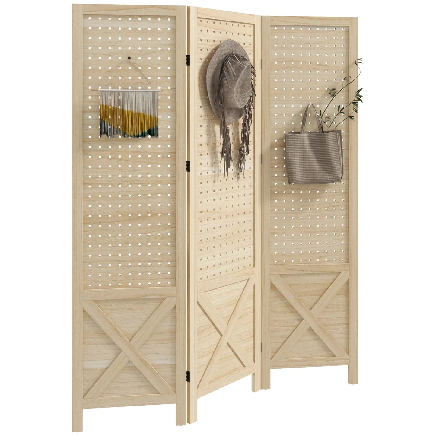 4.7' Wooden Room Divider, 3 Panel Folding Privacy Screen, Natural Room Dividers at Gallery Canada