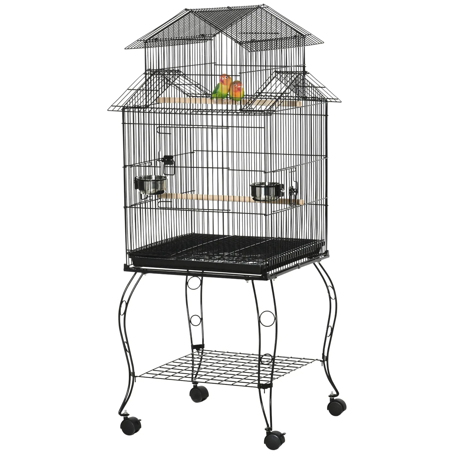 53.9'' Large Rolling Bird Cage, Detachable Stand, Storage Shelf, Black Bird Cages at Gallery Canada