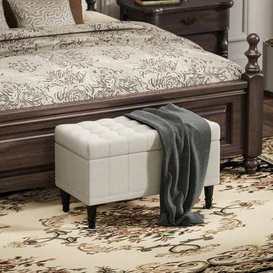Linen Storage Ottoman, Button Tufted Bench for Bedroom, Beige Storage Ottomans & Benches Beige at Gallery Canada
