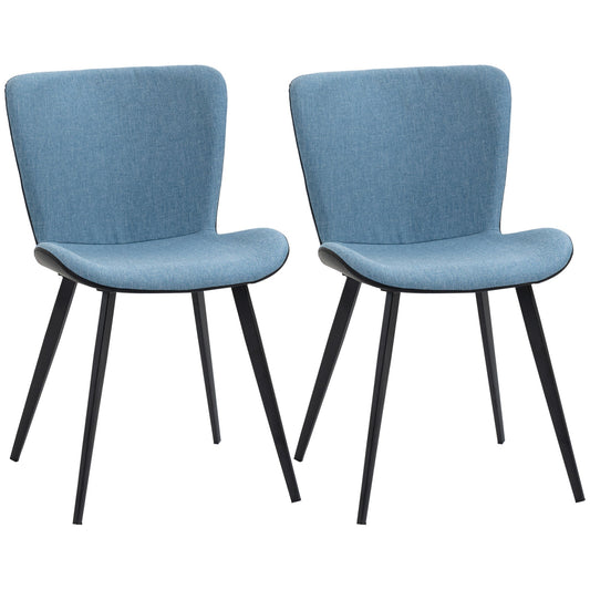 Dining Chairs Set of 2, Modern Armless Accent Chair with Cushioned Backrest, Linen Upholstery for Kitchen and Living Room, Blue - Gallery Canada