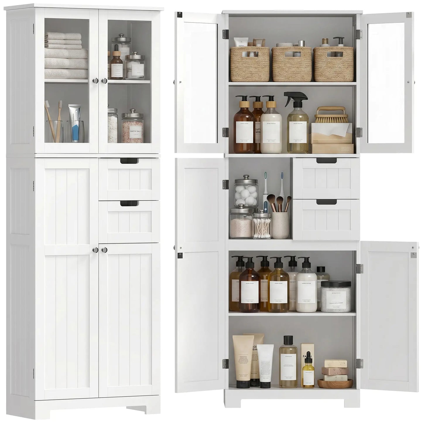 Tall Bathroom Storage Cabinet With Adjustable Shelves, White