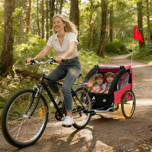 2 Seat Bike Trailer For Kids, Baby Stroller, 20" Wheels, Red Kids Bike Trailers Red, Black at Gallery Canada