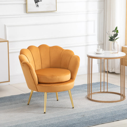Modern Velvet Accent Chair, Gold Metal Legs, 1-Piece, Yellow Accent Chairs Yellow, Gold at Gallery Canada