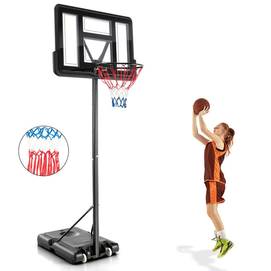 4.25-10 Feet Adjustable Basketball Hoop System with 44 Inch Backboard-A, Black