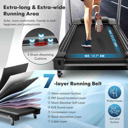 4.75 HP Folding Treadmill with Auto Incline and 20 Preset Programs, Black