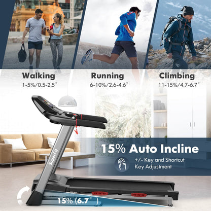 4.75 HP Folding Treadmill with Auto Incline and 20 Preset Programs, Black