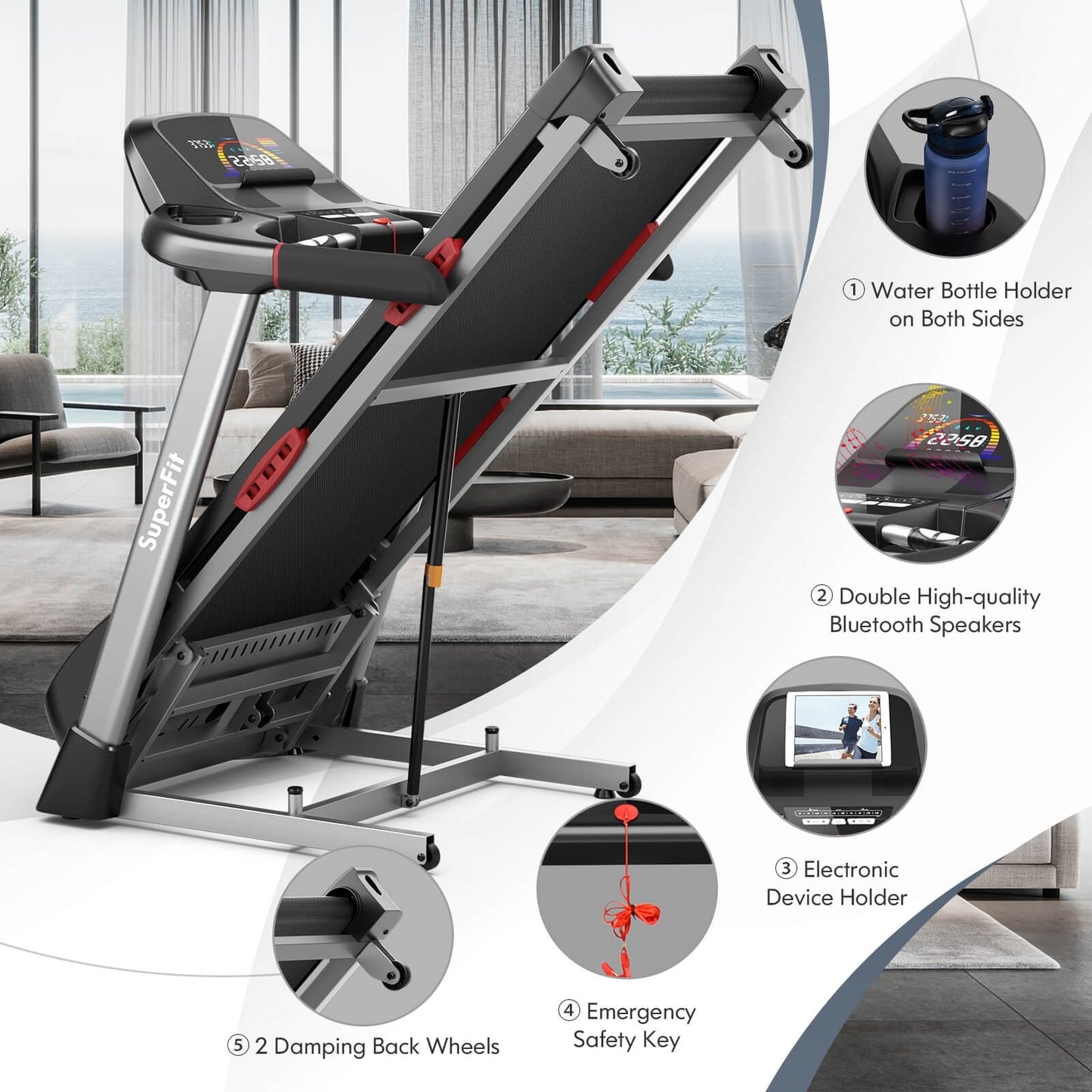4.75 HP Folding Treadmill with Auto Incline and 20 Preset Programs, Black at Gallery Canada