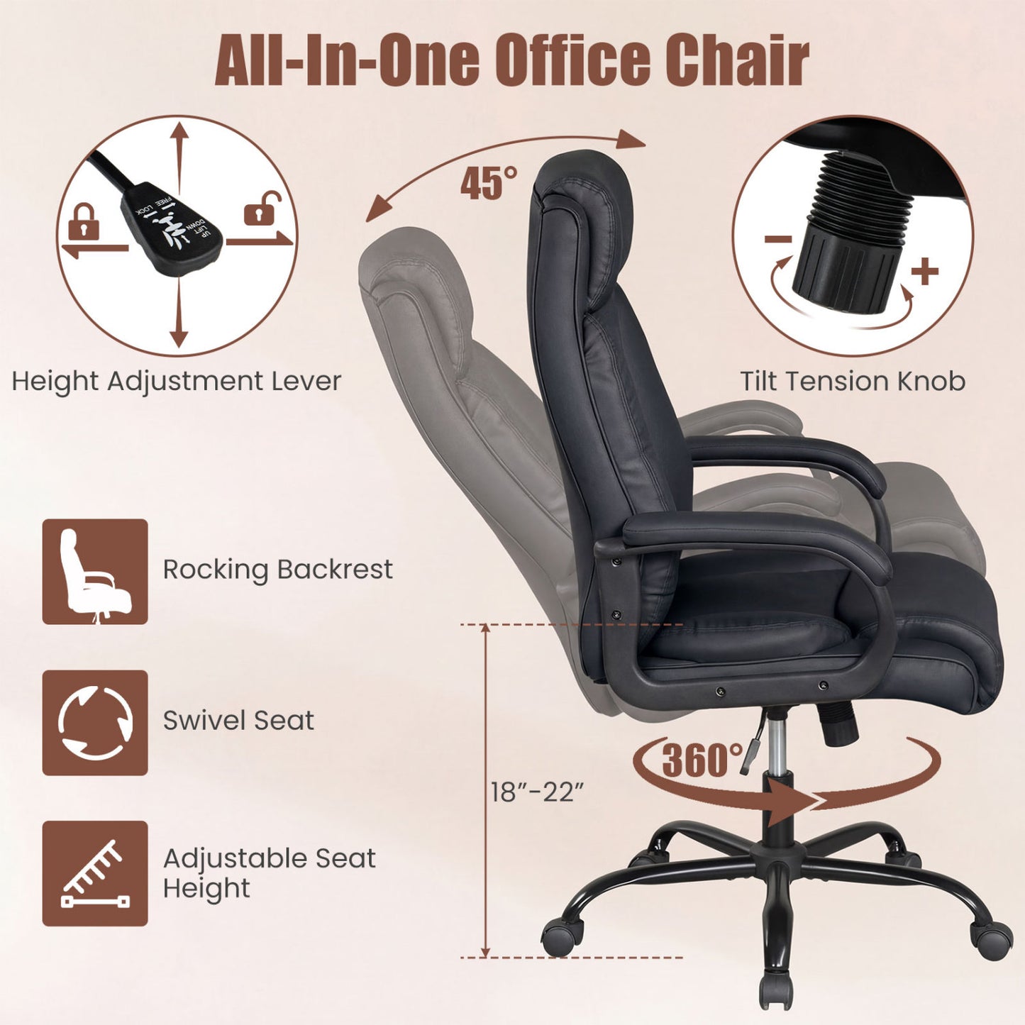 400 Pounds Adjustable High Back Leather Office Chair Big and Tall Chairs at Gallery Canada