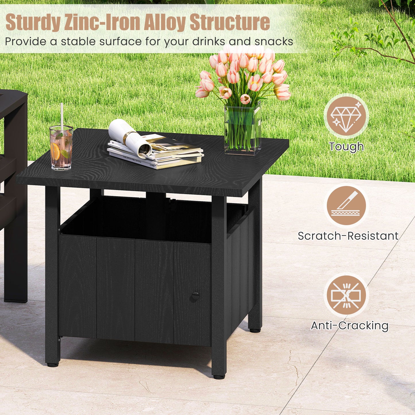 Outdoor Side Table With 1.89" Umbrella Hole, Black Patio Coffee Tables at Gallery Canada