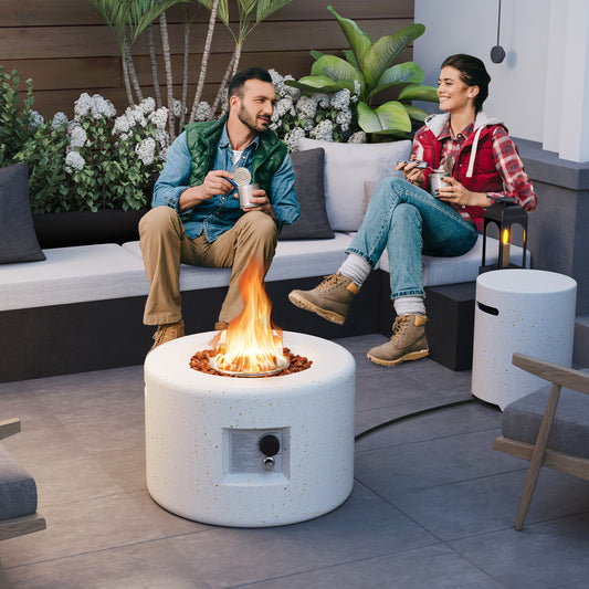 40,000 BTU Fire Pit Table Set, Hideaway Tank Holder, White Fire Pit Tables White at Gallery Canada