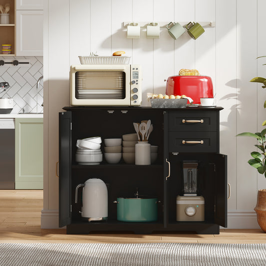 40 Inch Kitchen Sideboard Cabinet, 2 Drawers, Adjustable Shelf, Black Sideboards Cabinets & Buffets Black at Gallery Canada