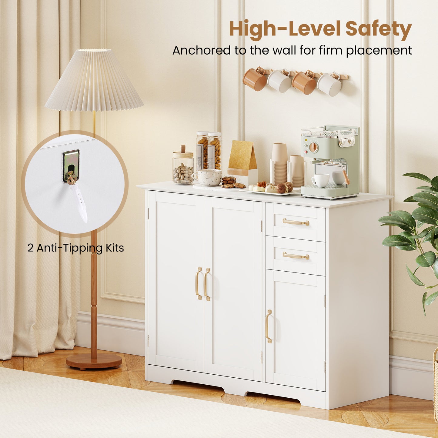 40 Inch Kitchen Sideboard Buffet Cabinet, 2 Drawers, Adjustable Shelf, White Sideboards Cabinets & Buffets at Gallery Canada