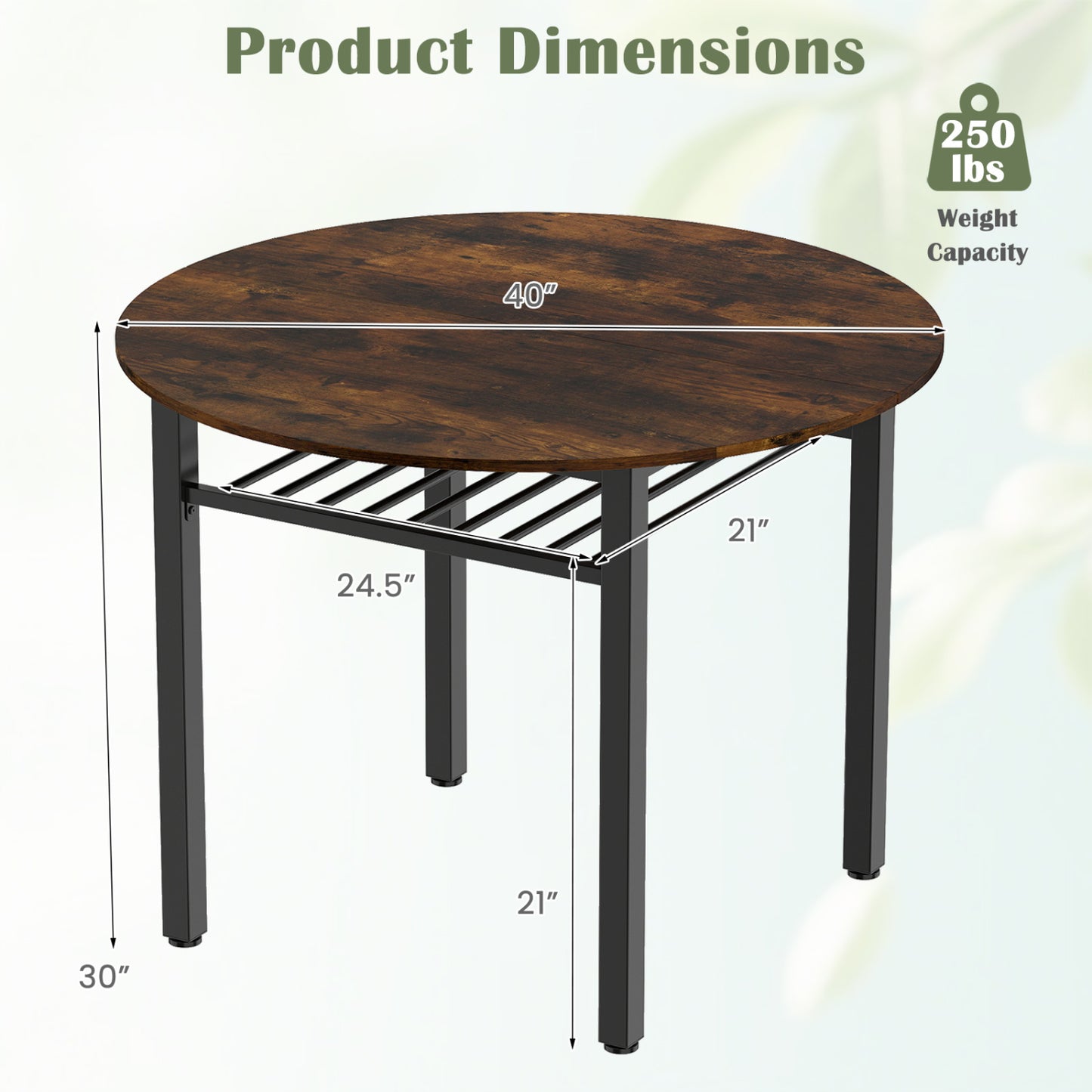 40” Round Kitchen Table with Storage Shelf and Metal Frame for 4 People, Rustic Brown Dining Tables at Gallery Canada