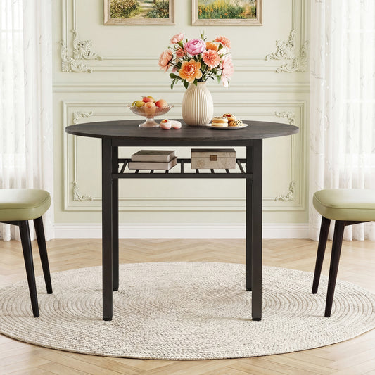 40” Round Kitchen Table with Storage Shelf and Metal Frame for 4 People, Gray Dining Tables Gray at Gallery Canada