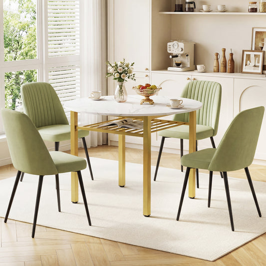 40” Round Kitchen Table with Storage Shelf and Metal Frame for 4 People, White Dining Tables White at Gallery Canada