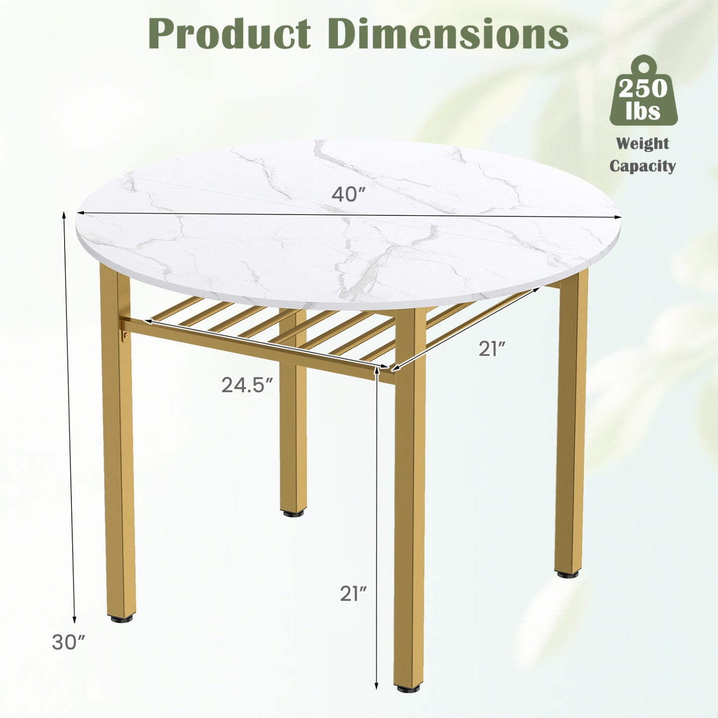40” Round Kitchen Table with Storage Shelf and Metal Frame for 4 People, White Dining Tables at Gallery Canada