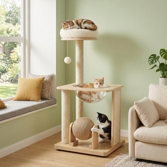 40" Solid Wood Cat Tree With Space Capsule & Sisal Posts Cat Trees Condos & Scratchers Natural at Gallery Canada