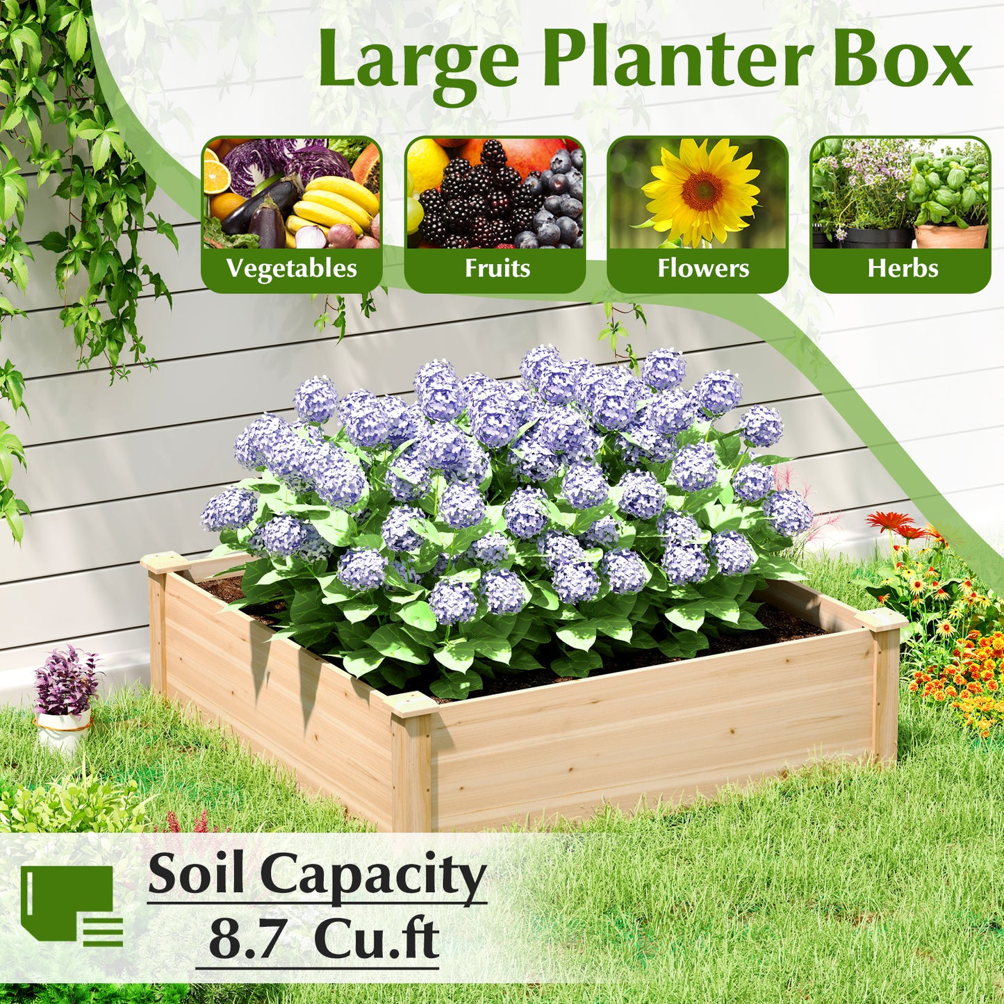 40" x 40" Outdoor Wood Raised Garden Bed, Natural