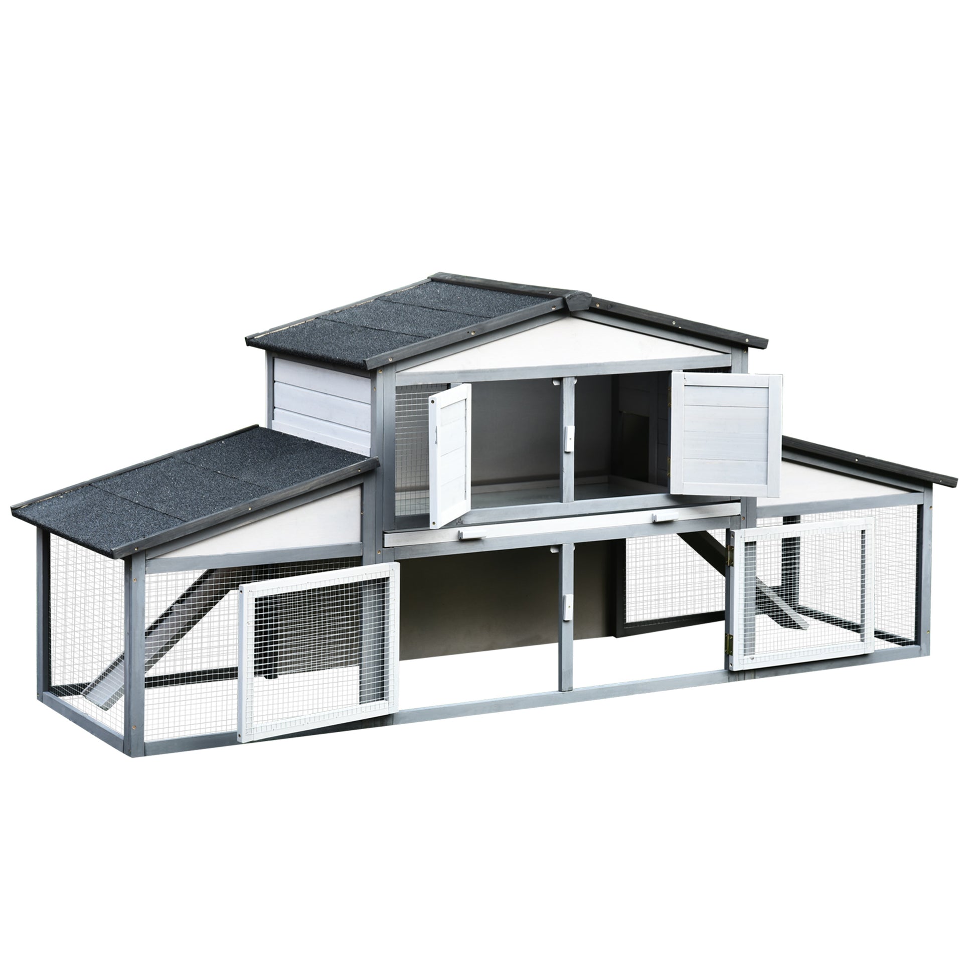 Deluxe Large Rabbit Hutch Small Animal House Portable Large Outdoor with Run Box, Grey at Gallery Canada