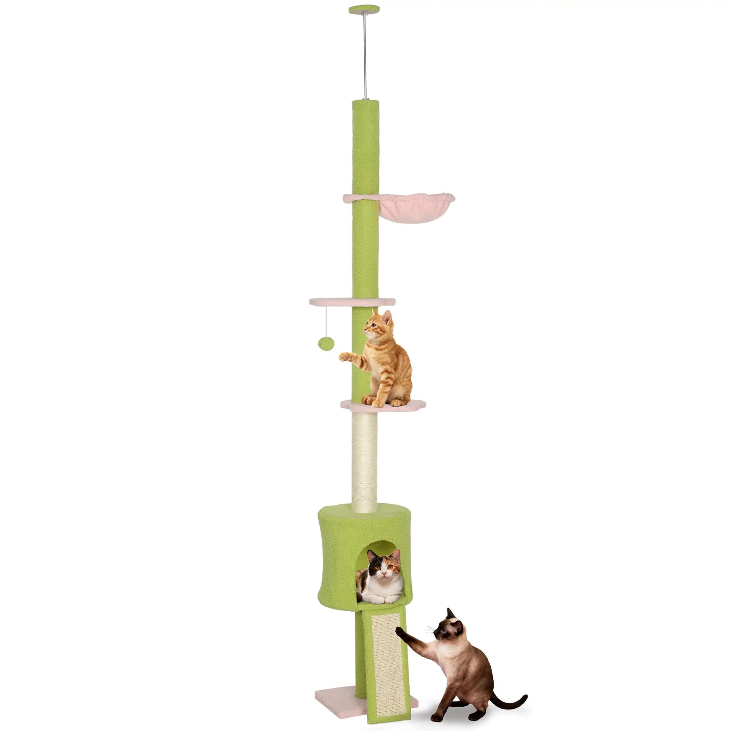 87"-94.5" Cat Tree, Sisal Scratching Post, Condo, Hammock, Ramp, Perches, Green Floor to Ceiling Cat Trees at Gallery Canada