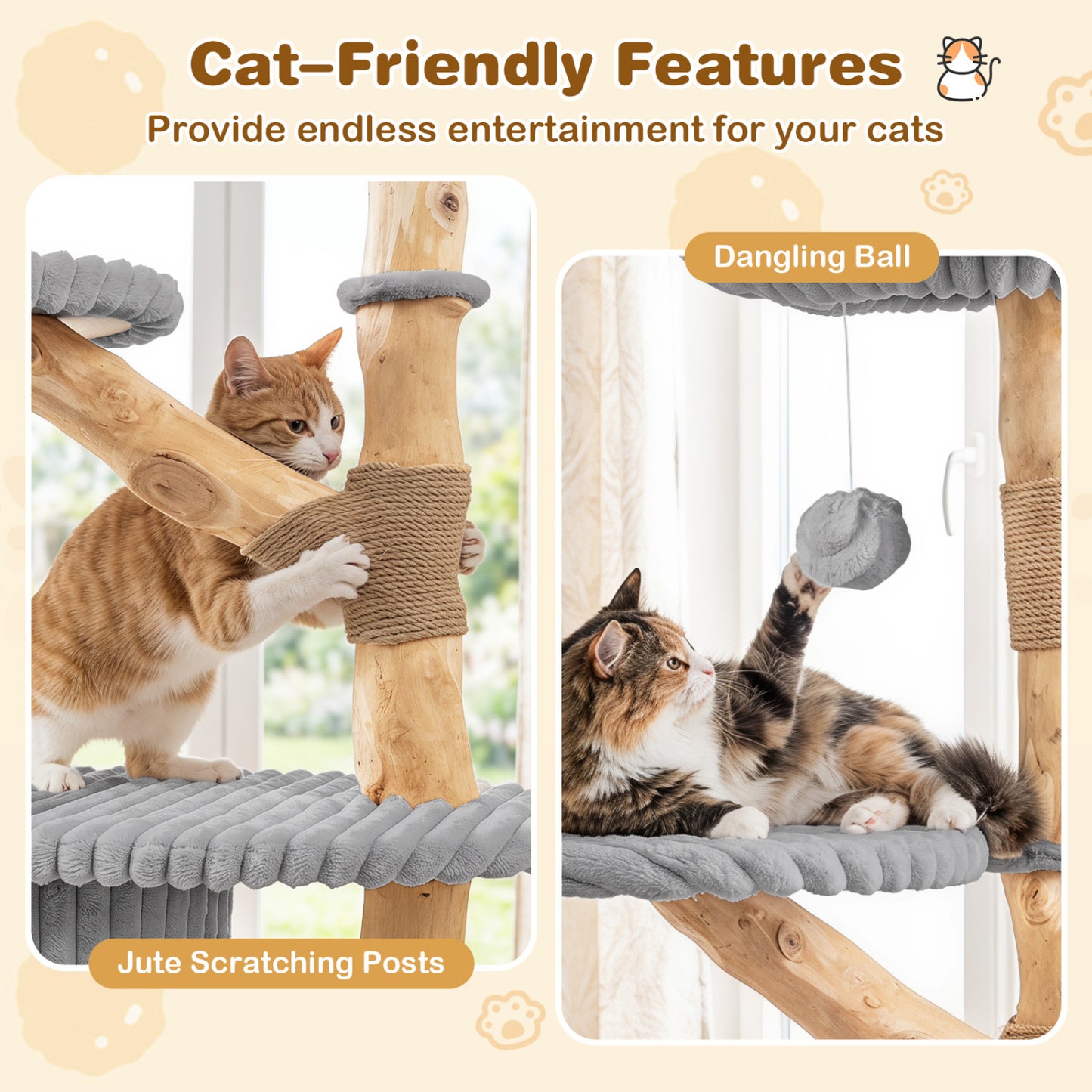 Tour de chat moderne, 41 pouces avec poteaux à gratter, gris