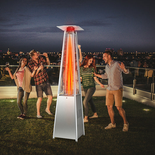 42000 BTU Pyramid Patio Heater With Wheels, Silver