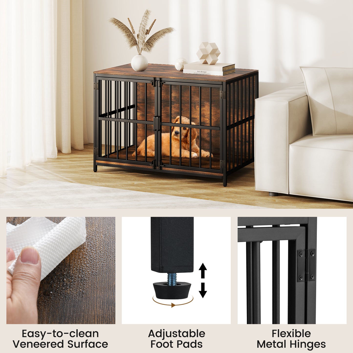 40 Inch Dog Crate Furniture, Dual Lockable Doors, Rustic Brown Dog Kennels at Gallery Canada