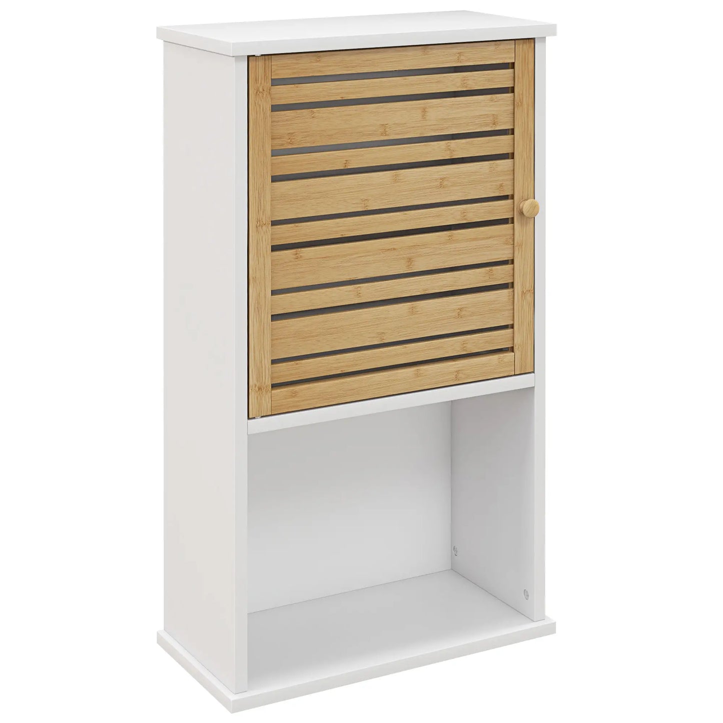 Wall Mounted Bathroom Cabinet, Bamboo Slat Door, Adjustable Shelf, White Wall Mounted Cabinets at Gallery Canada