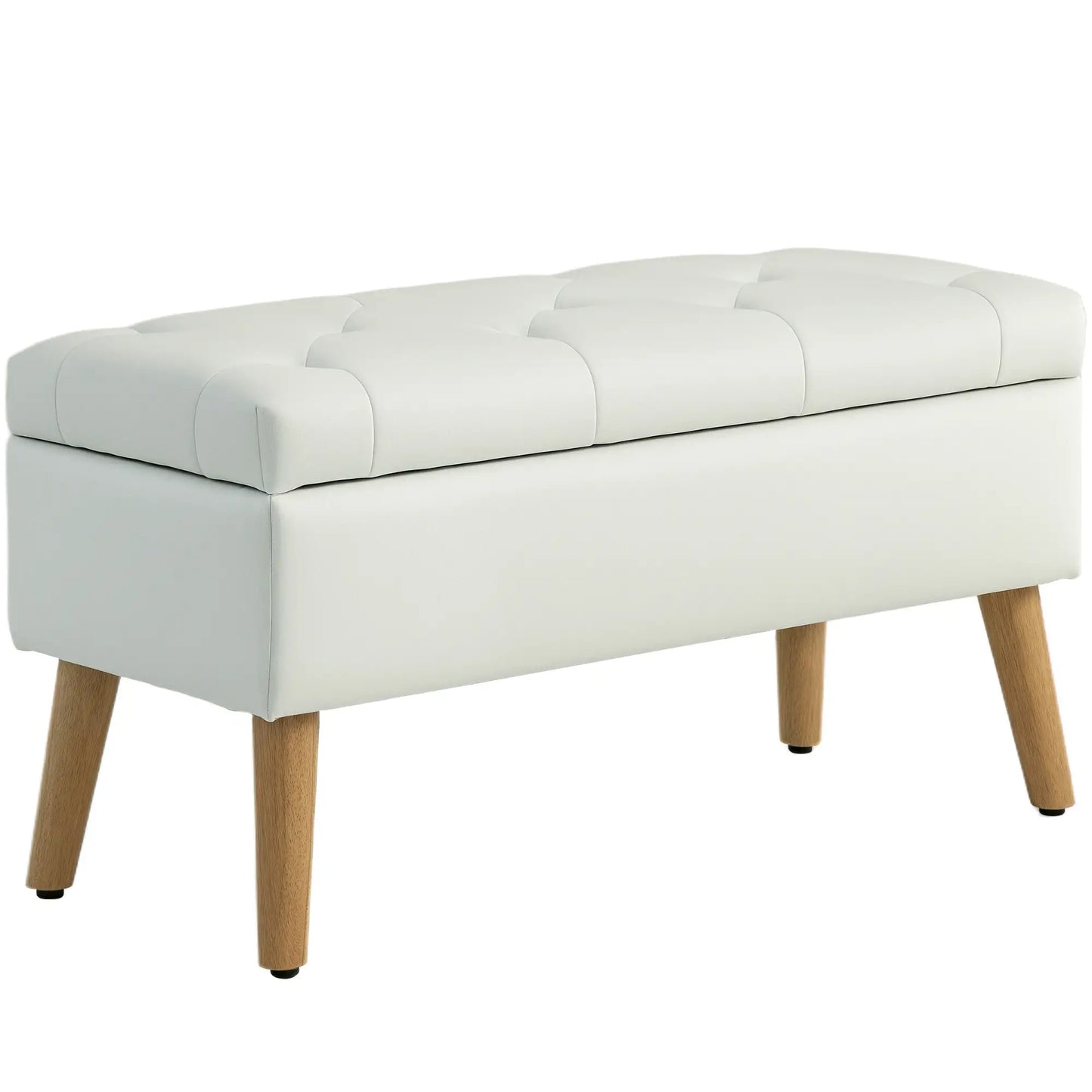 Velvet Storage Ottoman with Lid, Wood Legs, Cream White