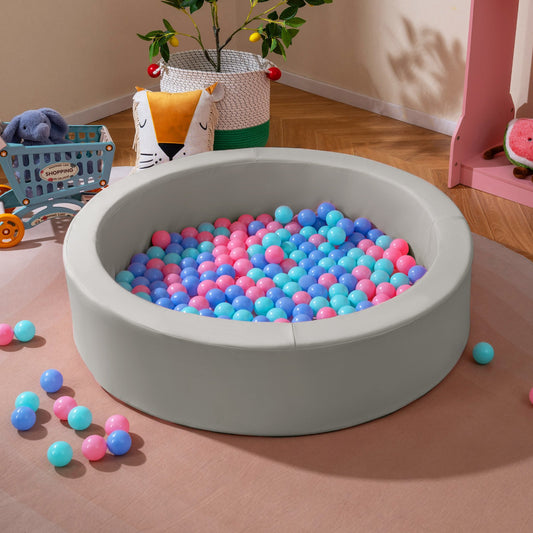 42.5 Inch Round Foam Ball Pits with 25D Sponge Filling and Washable PU Cover for Toddlers, Gray Climbers & Slides Gray at Gallery Canada