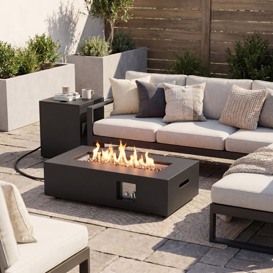 42 Inch 50,000 BTU Outdoor Rectangular Fire Table, With Tank Holder, Gray Fire Pit Tables Gray at Gallery Canada