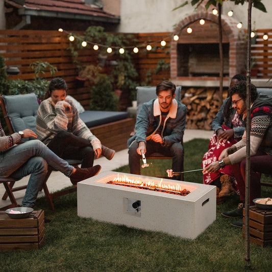 42 Inch 50,000 BTU Terrazzo Fire Pit Table, With PVC Cover, White Fire Pit Tables White at Gallery Canada